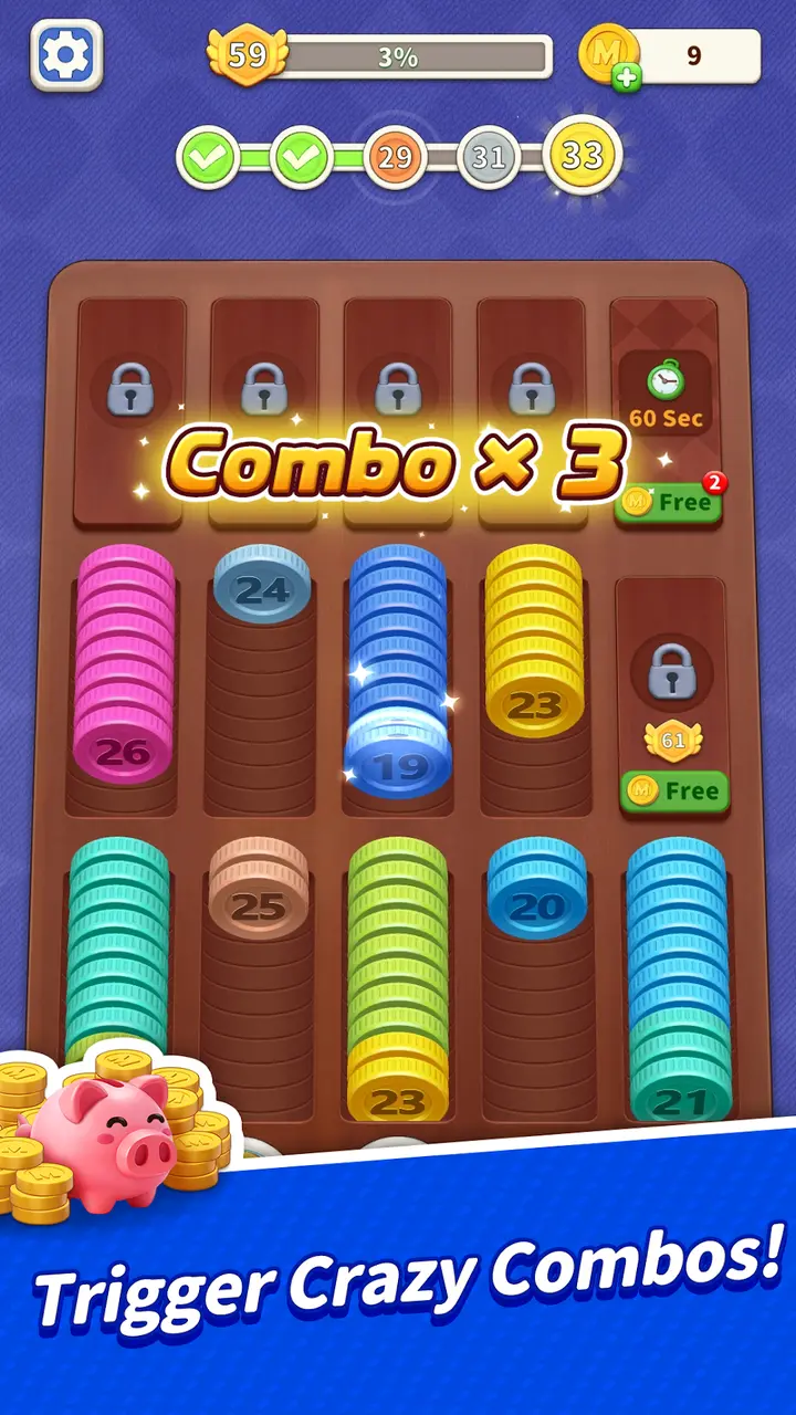 Merge Coins - Relax Sort Game screenshot 1